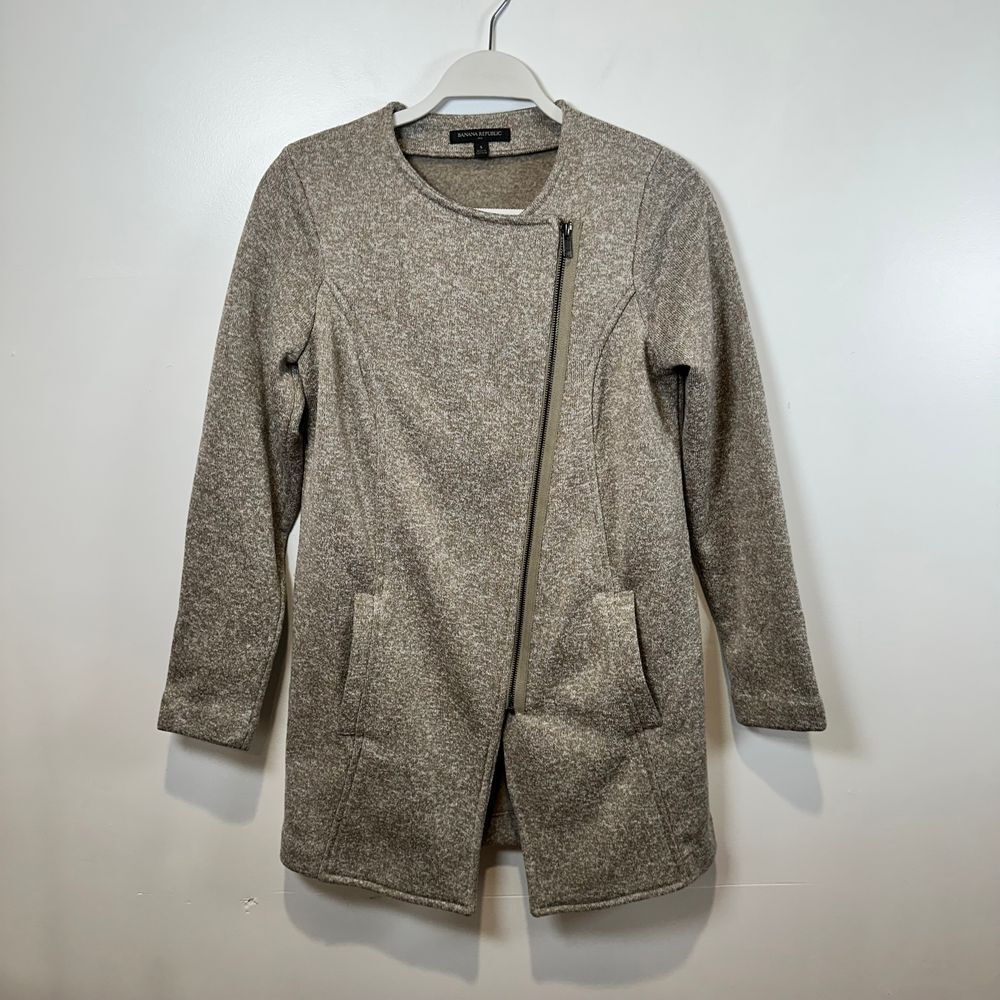 Banana Republic Asymmetrical Zip Fleece Lined Jacket Small Tan Moto Womens‎